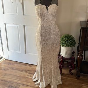 bailey blue Strapless Sequin Lace Gown in Champagne